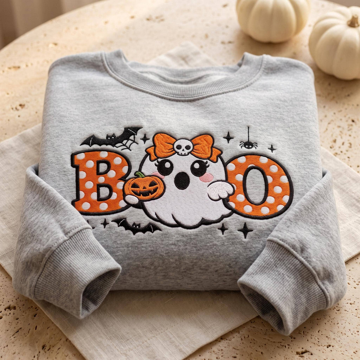 Embroidered Boo Ghost With Bows Shirt, Cute Halloween Shirt