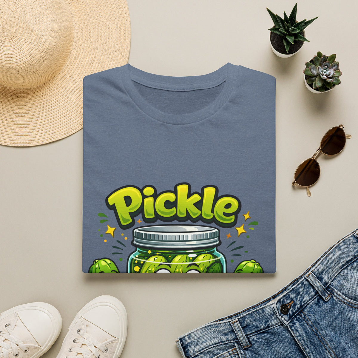 MD - Pickle Time T-Shirt — Cute Cartoon Pickle Jar Graphic Tee