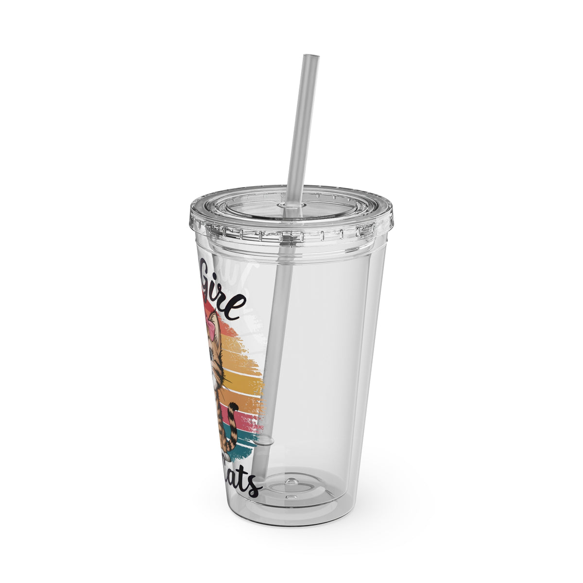 Cat Lover Tumbler 16oz — "Just a Girl Who Loves Cats" Stainless Straw Cup