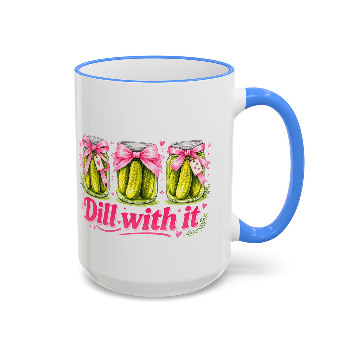 Dill With It Mug — Cute Pickle Jar Coffee Cup (Accent Rim & Handle)