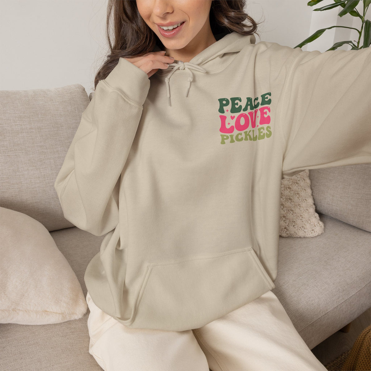 Peace Love Pickles Hoodie — Retro Groovy Graphic Hoodie