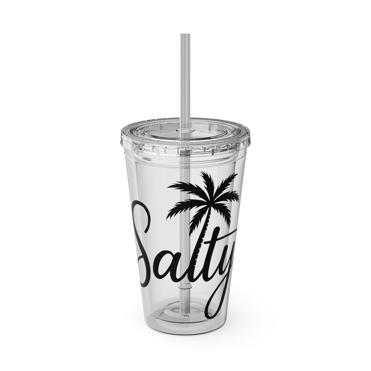 Salty Palm 16oz Tumbler with Straw — Clear Beach Insulated Cup