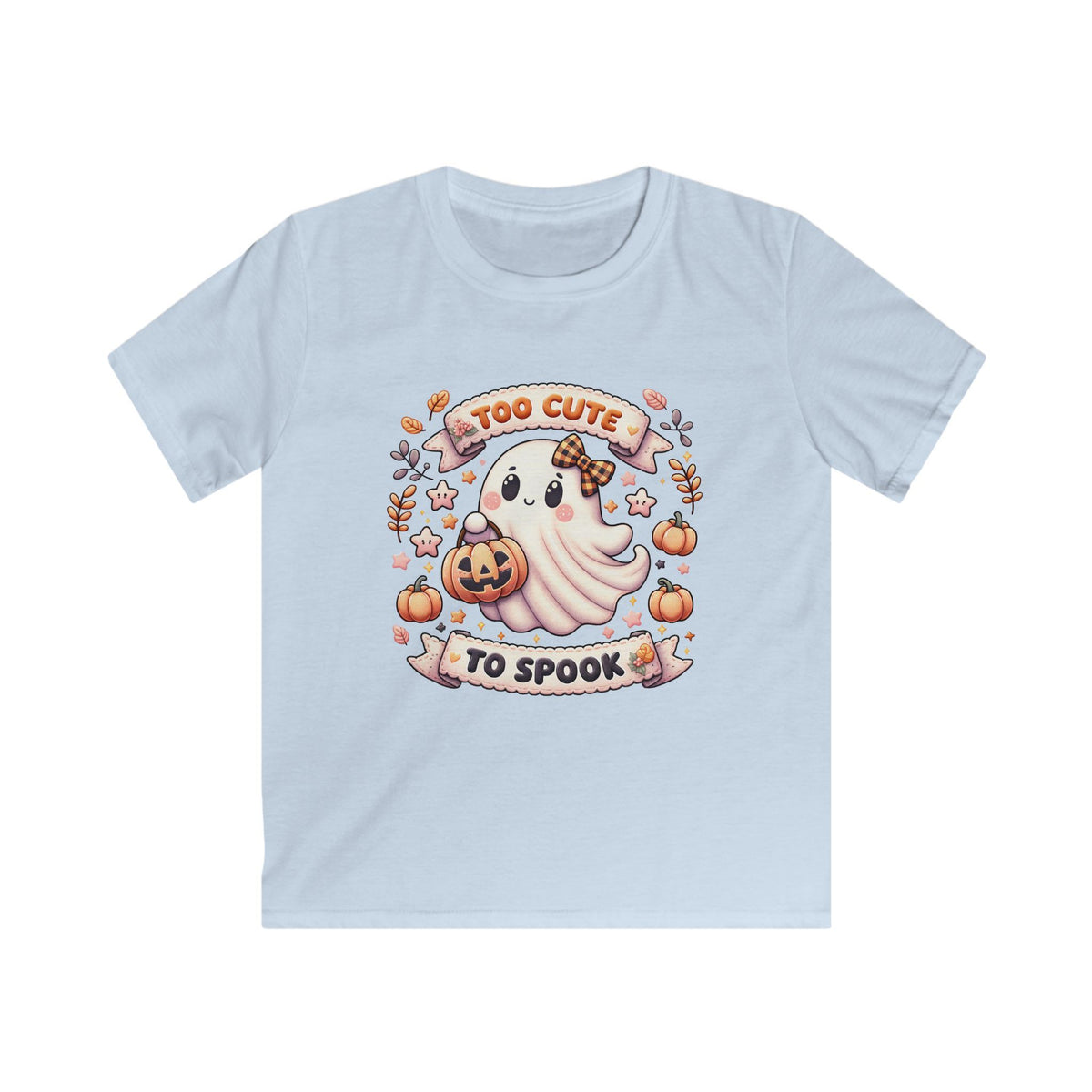 Kids Tee — "Too Cute to Spook" Halloween Ghost Shirt