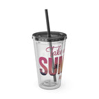 Sunsplash 16oz Tumbler with Straw — 'Take Me Where Summer Never Ends' Beach Design