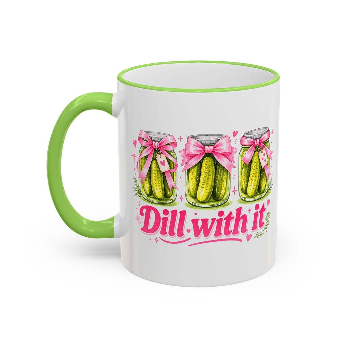 Dill With It Mug — Cute Pickle Jar Coffee Cup (Accent Rim & Handle)