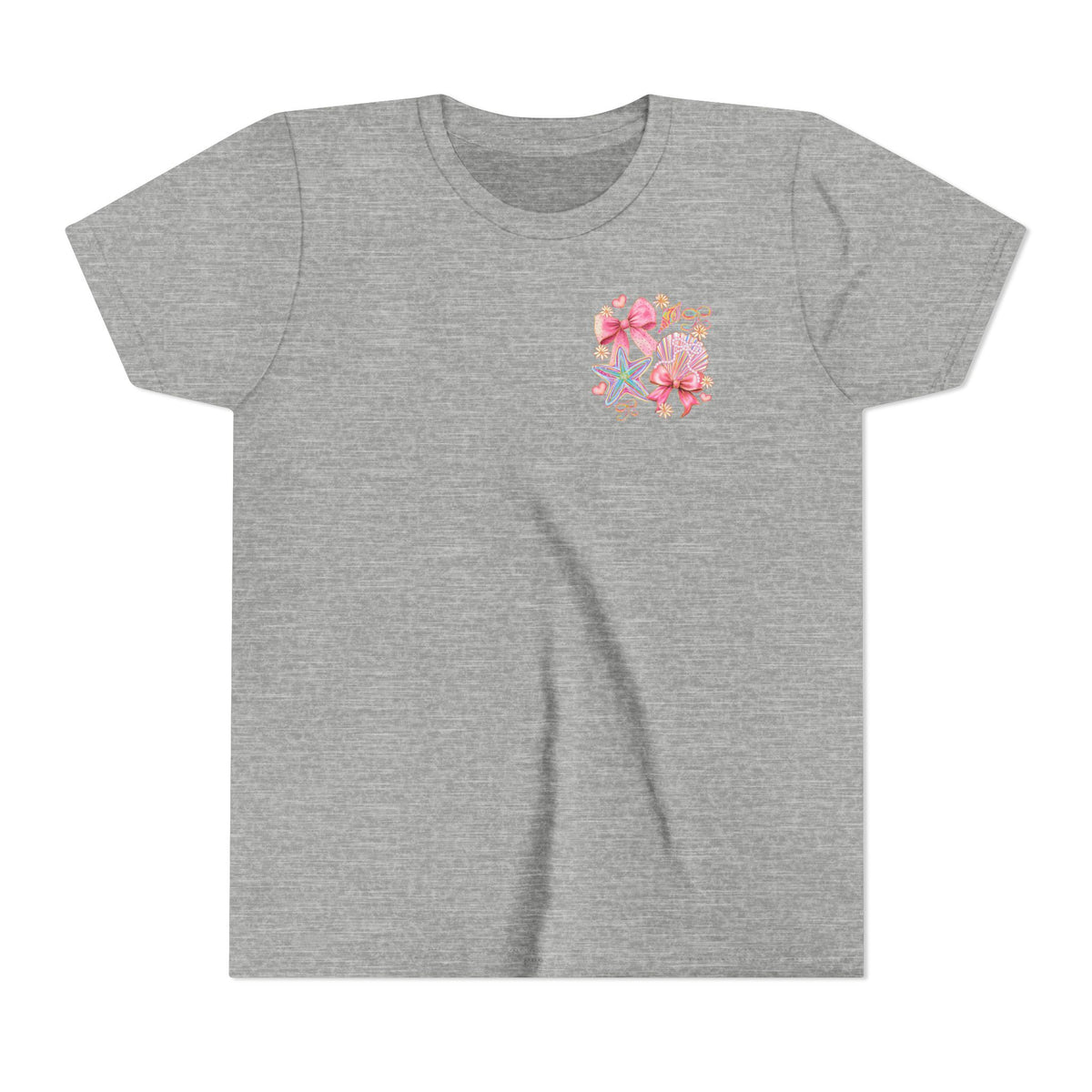Kids Tee — Pink Seashell & Starfish Bow Graphic Shirt - Front and Back