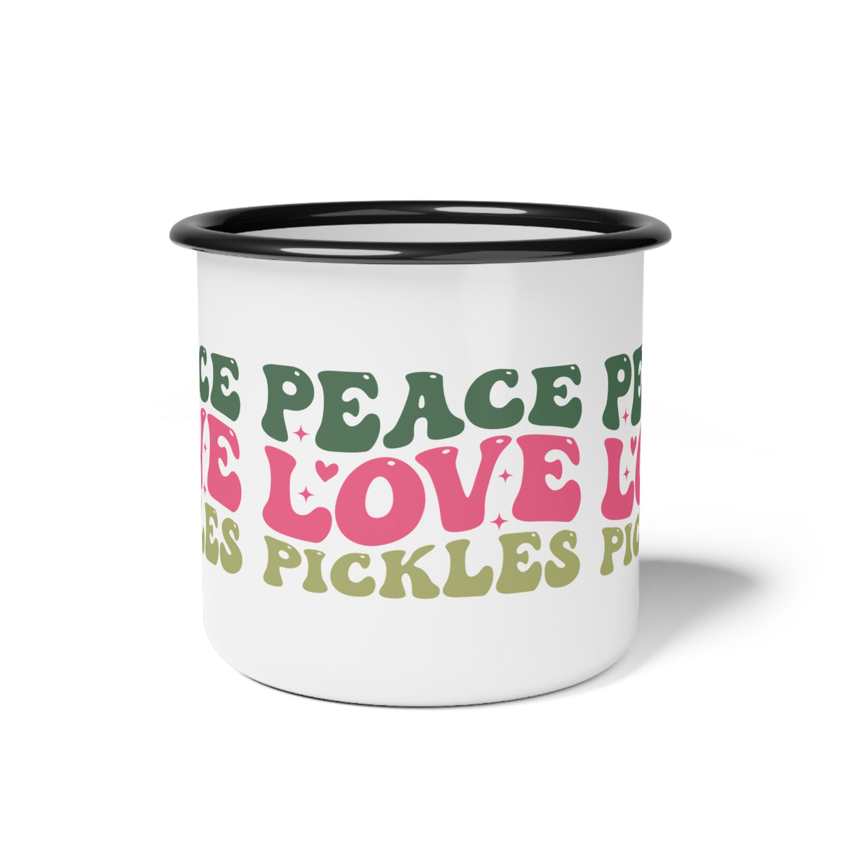 Enamel Camp Cup — 'Peace Love Pickles' Retro Camping Mug