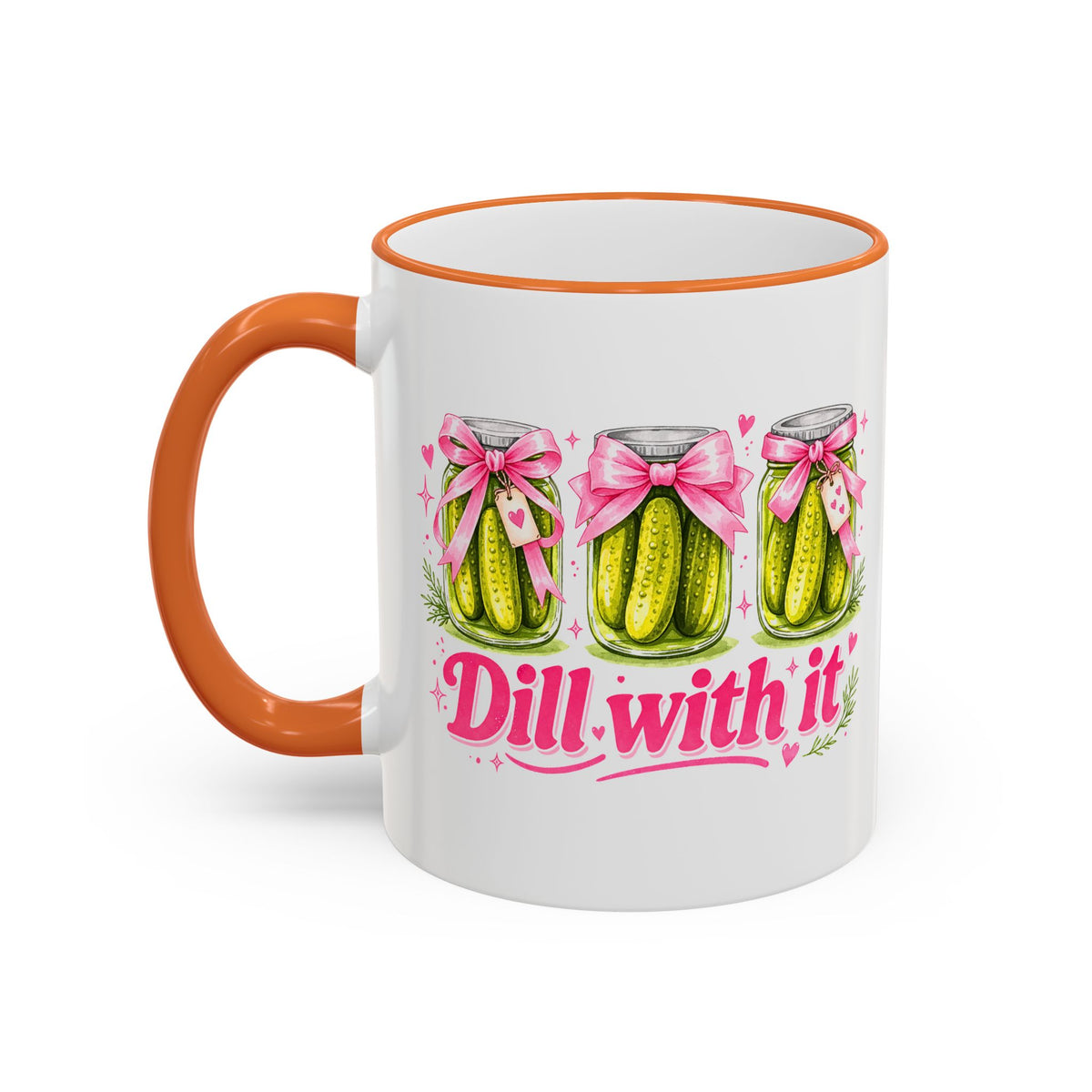 Dill With It Mug — Cute Pickle Jar Coffee Cup (Accent Rim & Handle)