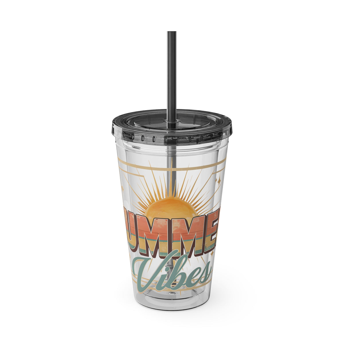 Summer Vibes Tumbler — 16oz Sunsplash Drink Tumbler with Straw