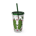 Full Wrap - Cute Pickle Love 16oz Tumbler with Straw — Floral Heart Kawaii Drink Cup