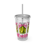 Larger Wrap - Dill With It Tumbler - 16oz Clear Plastic Cup with Straw (Cute Pickle Design)
