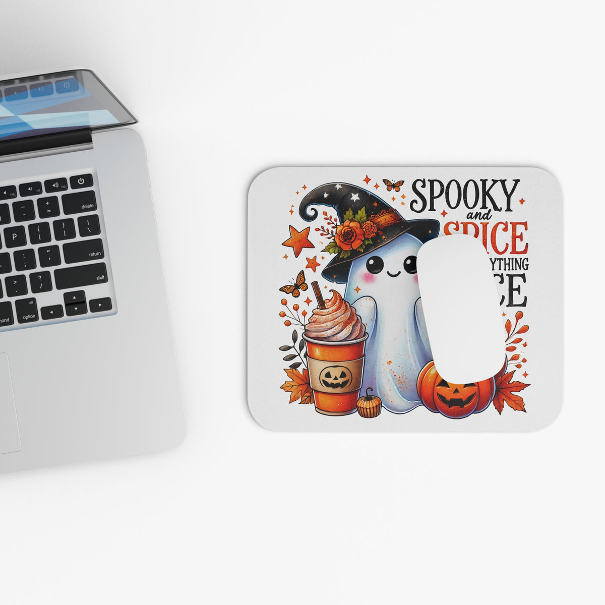 Spooky and Spice Mouse Pad — Cute Halloween Ghost Pumpkin Design