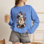 Ghost & Sunflower Crewneck Sweatshirt — Spooky Autumn Floral Pullover