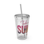 Sunsplash 16oz Tumbler with Straw — 'Take Me Where Summer Never Ends' Beach Design