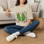 Cute Pickle Couple T-Shirt — Kawaii Matching Pickles with Hearts & Flowers