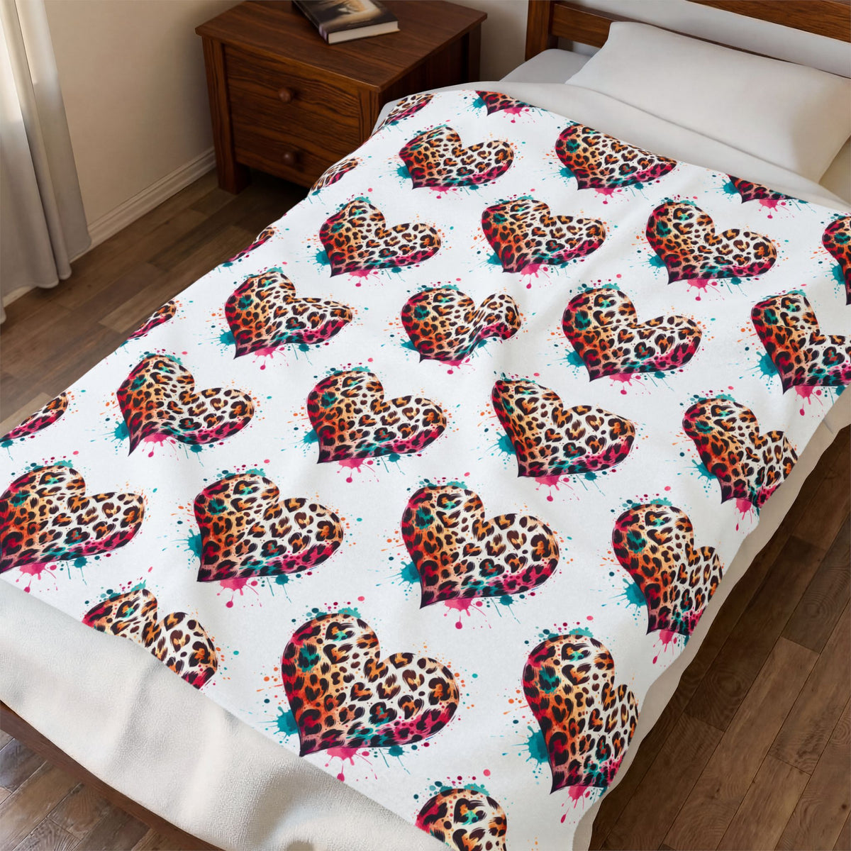 Leopard Heart Velveteen Plush Blanket