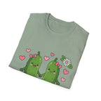 Cute Pickle Couple T-Shirt — Kawaii Matching Pickles with Hearts & Flowers