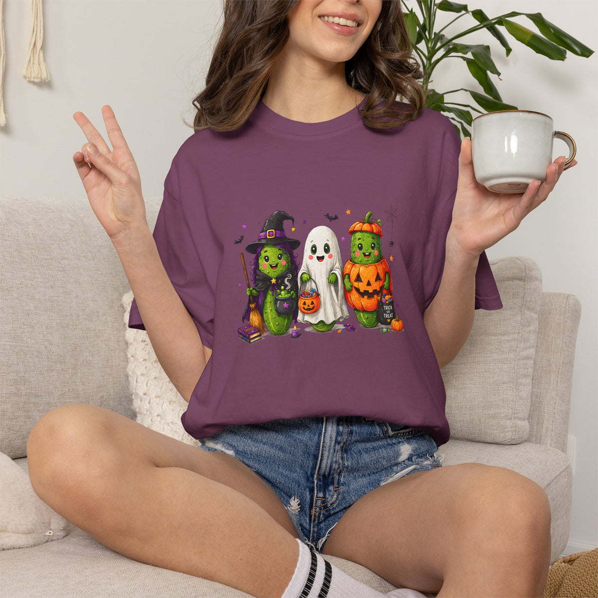 Halloween Trio T-Shirt — Cute Witch, Ghost & Pumpkin Costume Tee