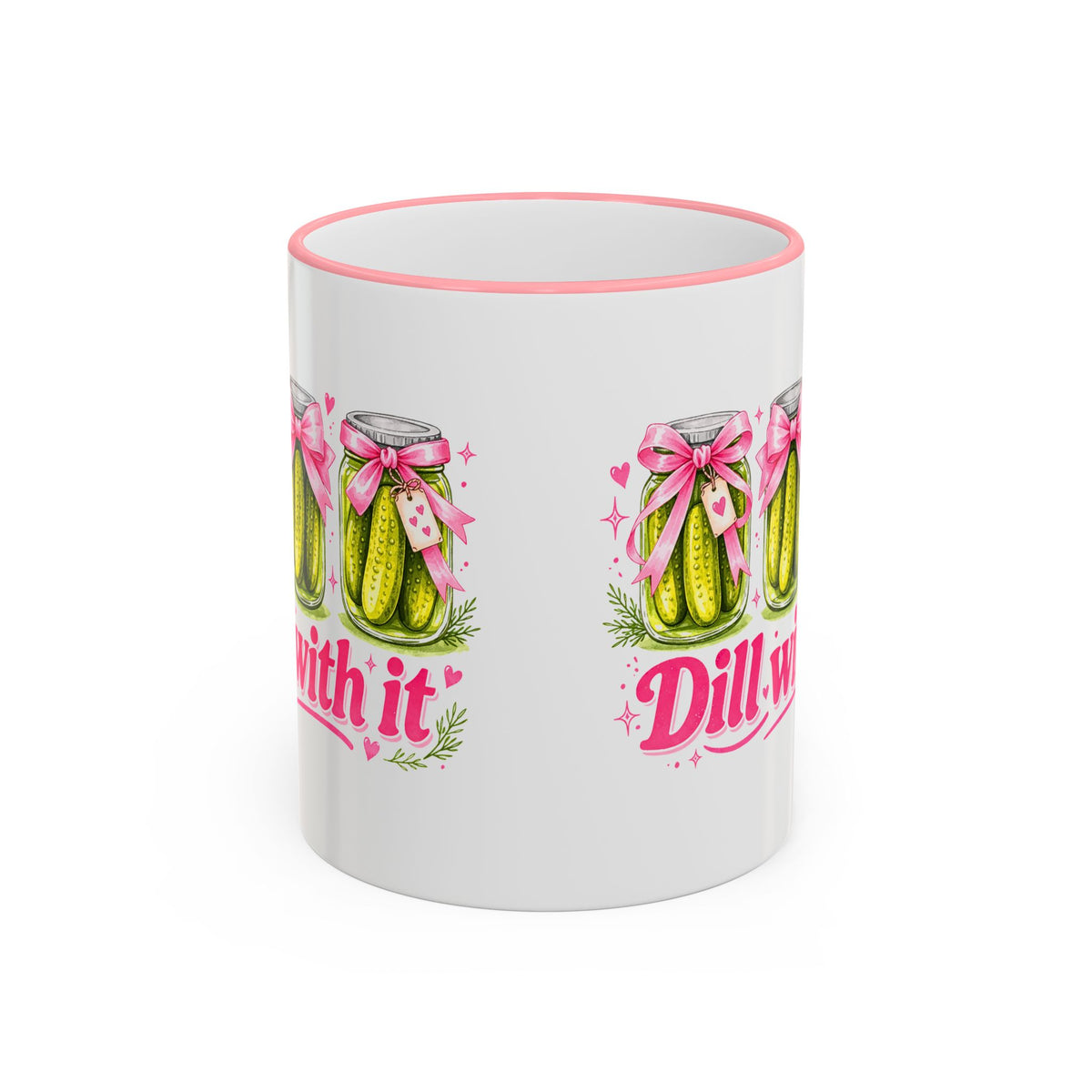 Dill With It Mug — Cute Pickle Jar Coffee Cup (Accent Rim & Handle)