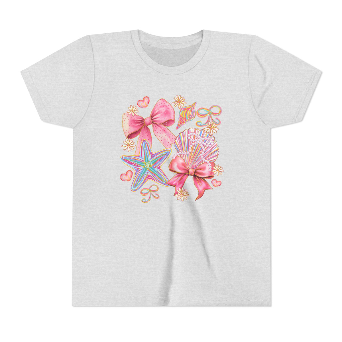 Kids Tee — Pink Seashells & Bows Beach Graphic