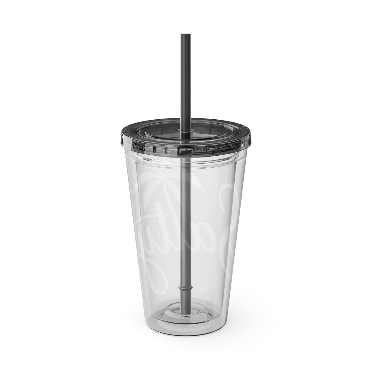 16oz Salty Palm Tumbler with Straw – Clear Beach-Inspired Reusable Cup