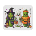 Halloween Pickle Trio Mouse Pad — Cute Witch, Ghost & Jack-o'-Lantern Design