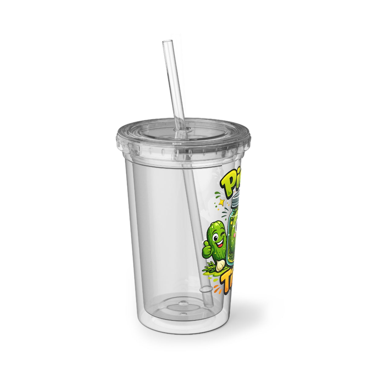 Pickle Time Acrylic Tumbler – Cute Cartoon Pickles Travel Cup with Straw