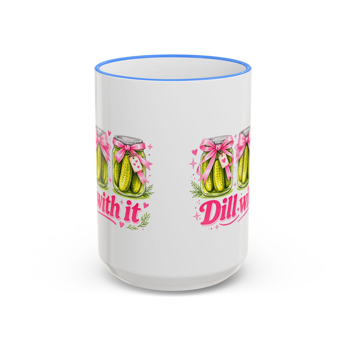 Dill With It Mug — Cute Pickle Jar Coffee Cup (Accent Rim & Handle)