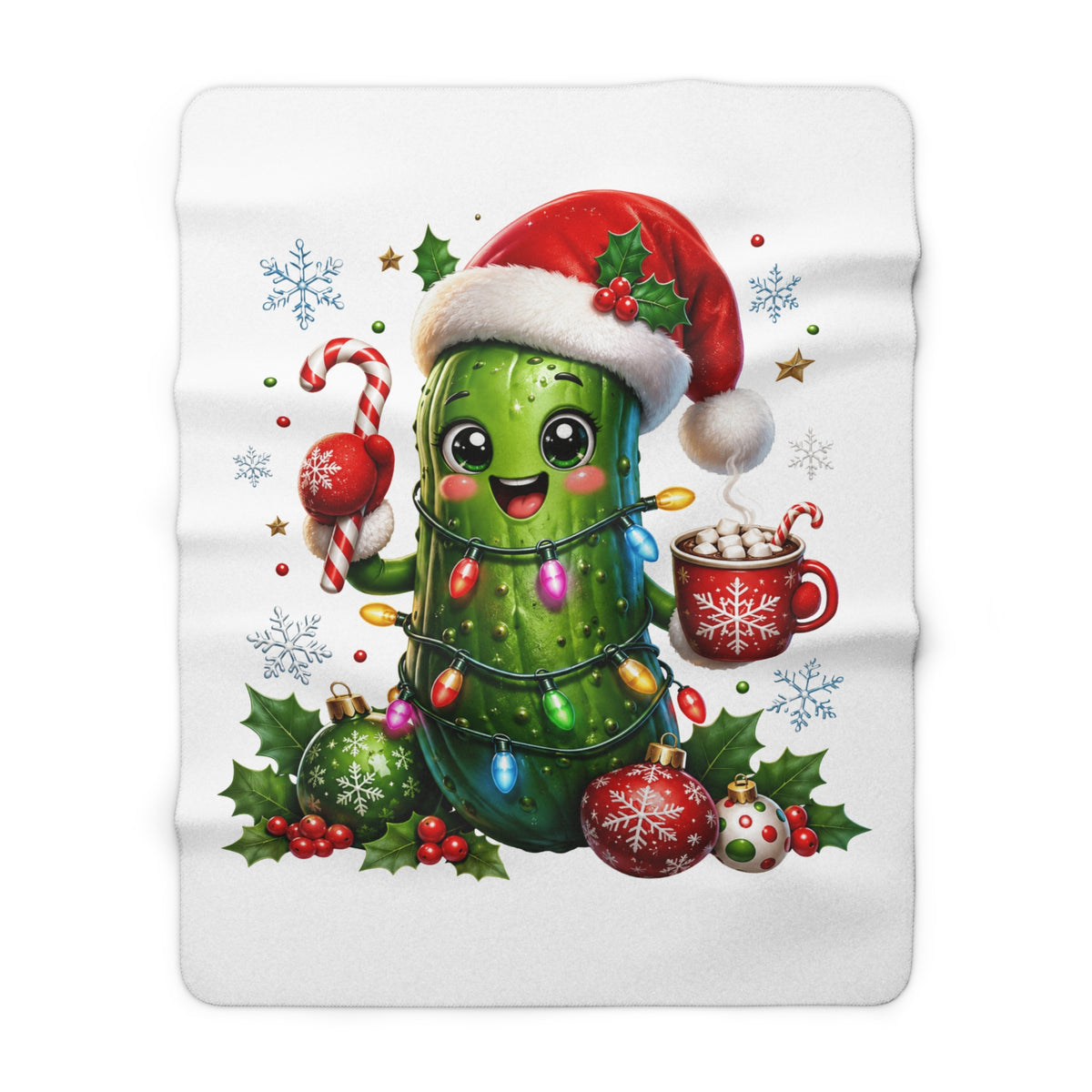 Cute Christmas Pickle Sherpa Blanket — Festive Holiday Cozy Throw