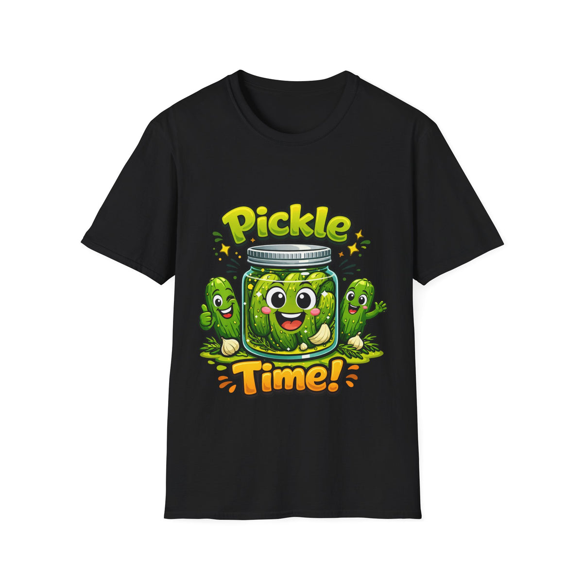 MD - Pickle Time T-Shirt — Cute Cartoon Pickle Jar Graphic Tee