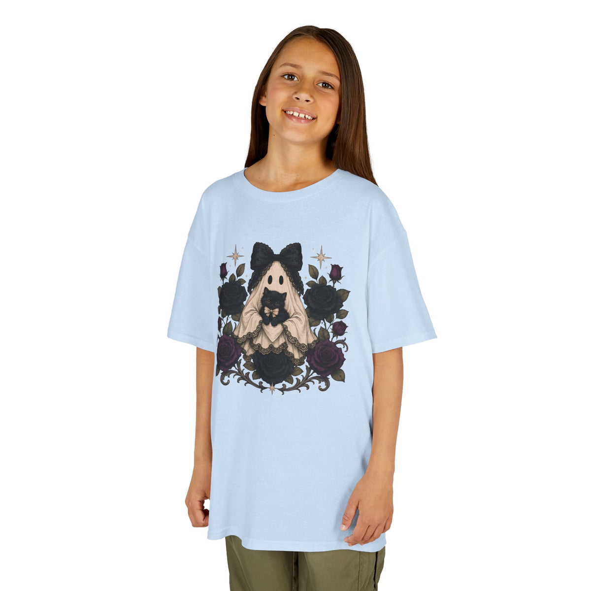 Kids Tee — Gothic Floral Ghost Girl Halloween Shirt