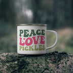 Enamel Camping Mug — 'Peace Love Pickles' Retro Hippie Camp Coffee Cup