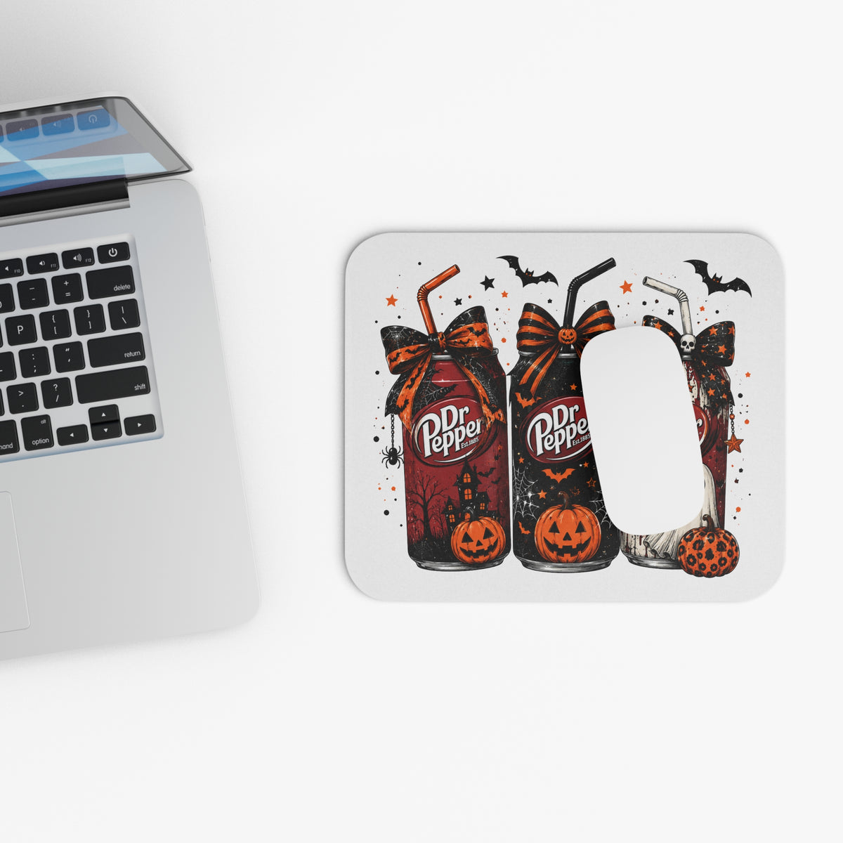 Halloween Dr Pepper Cans Mouse Pad — Spooky Pumpkin & Ghost Desk Mat