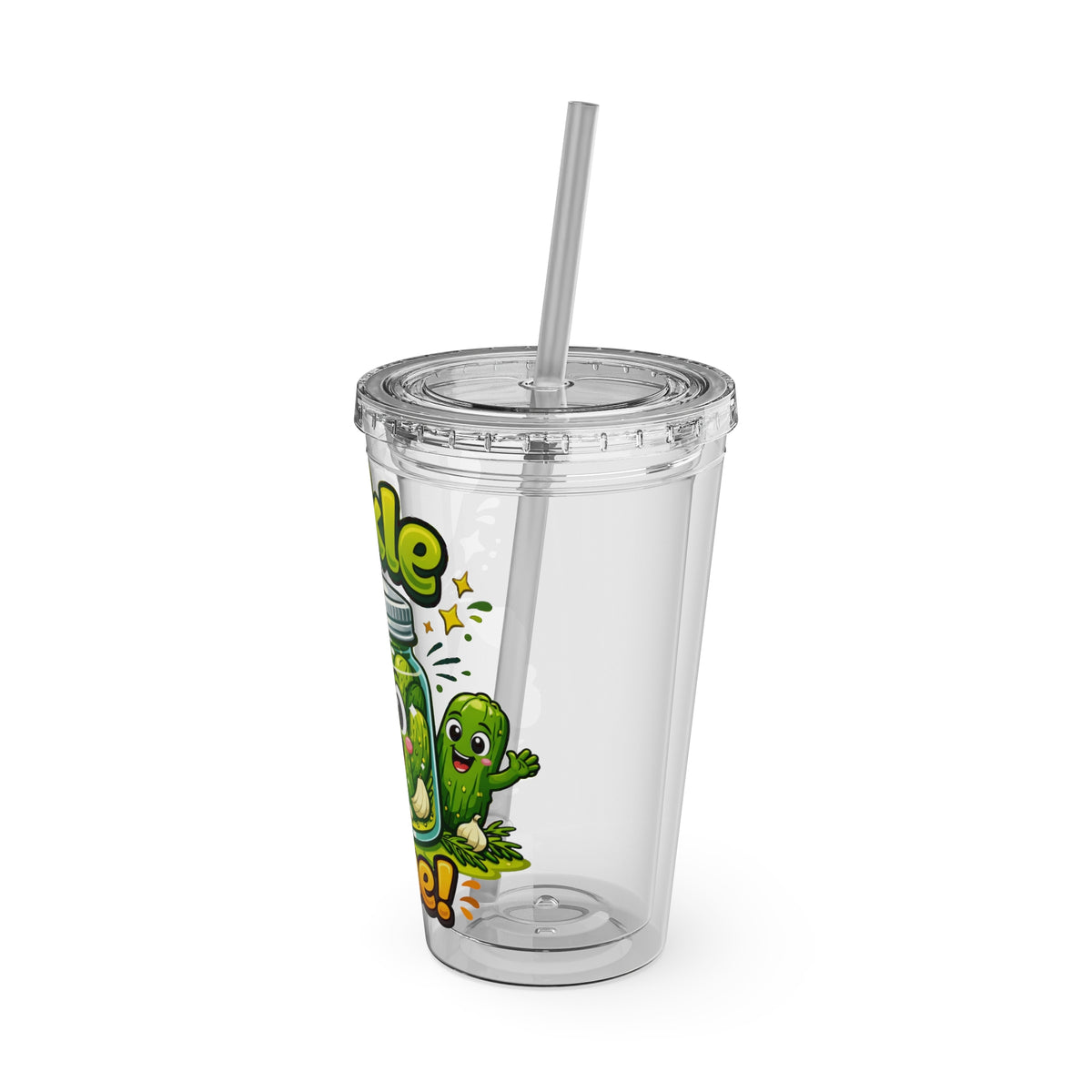 Pickle Time 16oz Tumbler with Straw — Cute Cartoon Pickle Drink Cup