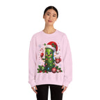 MD - Christmas Pickle Sweatshirt – Cute Holiday Pickle in Santa Hat with Candy Cane & Hot Cocoa
