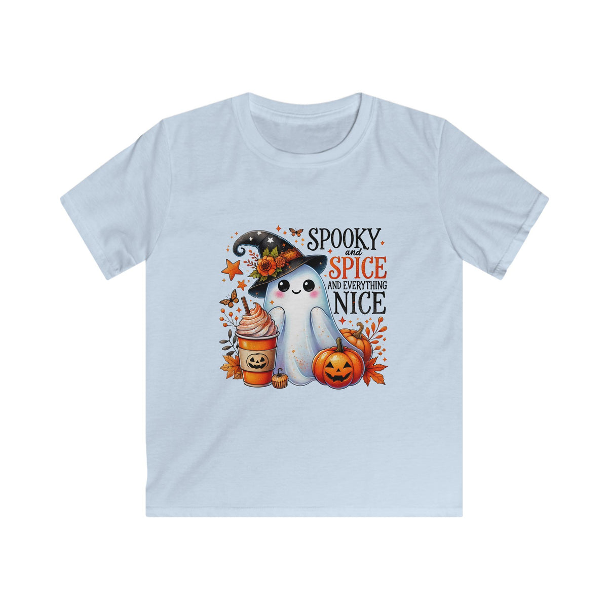 Kids Halloween Tee — "Spooky, Spice & Everything Nice" Ghost Pumpkin Shirt