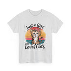 Just a Girl Who Loves Cats T-Shirt — Cute Kitten Retro Sunset Tee for Cat Lovers