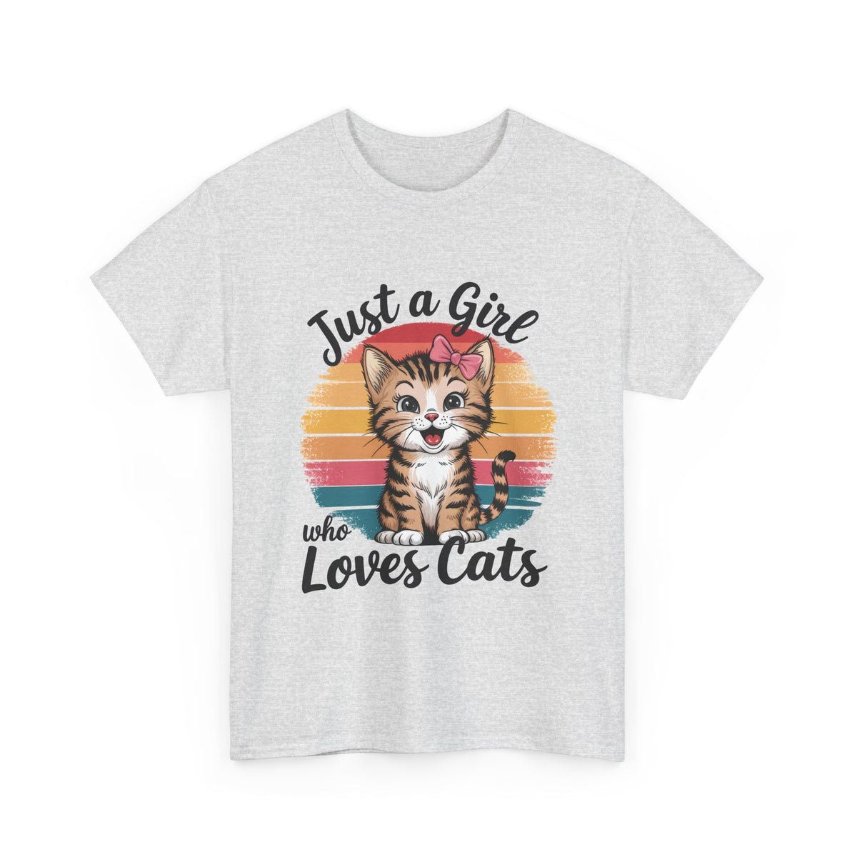 Just a Girl Who Loves Cats T-Shirt — Cute Kitten Retro Sunset Tee for Cat Lovers