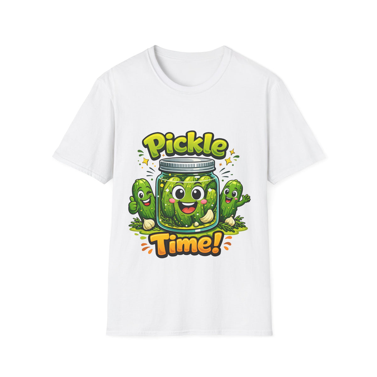 MD - Pickle Time T-Shirt — Cute Cartoon Pickle Jar Graphic Tee