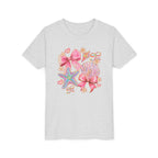 Kids Tee — Pink Seashells & Bows Beach Graphic