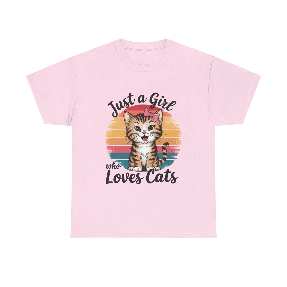 Just a Girl Who Loves Cats T-Shirt — Cute Kitten Retro Sunset Tee for Cat Lovers