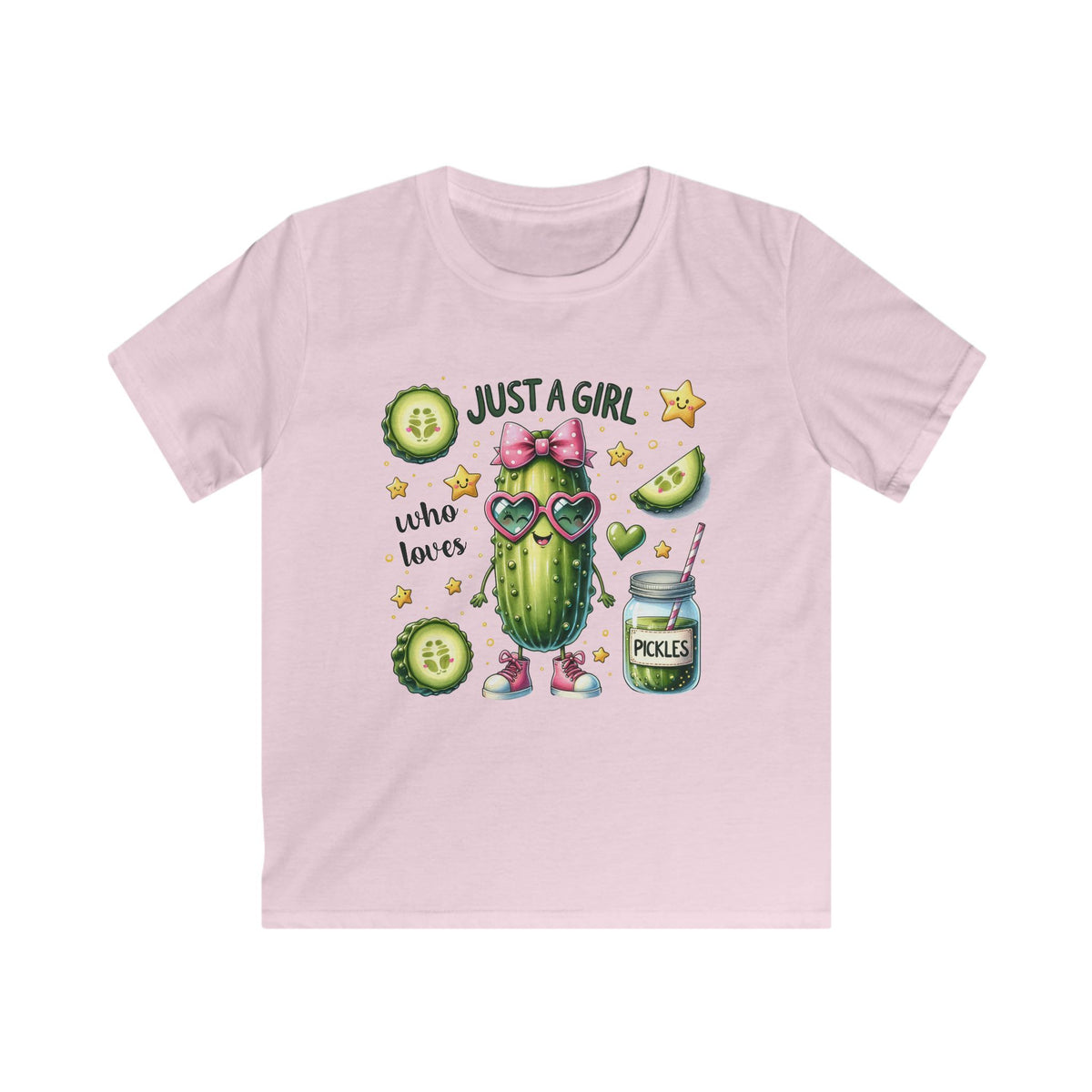 Kids Tee — "Just a Girl Who Loves Pickles" Cute Cactus Pickle Graphic
