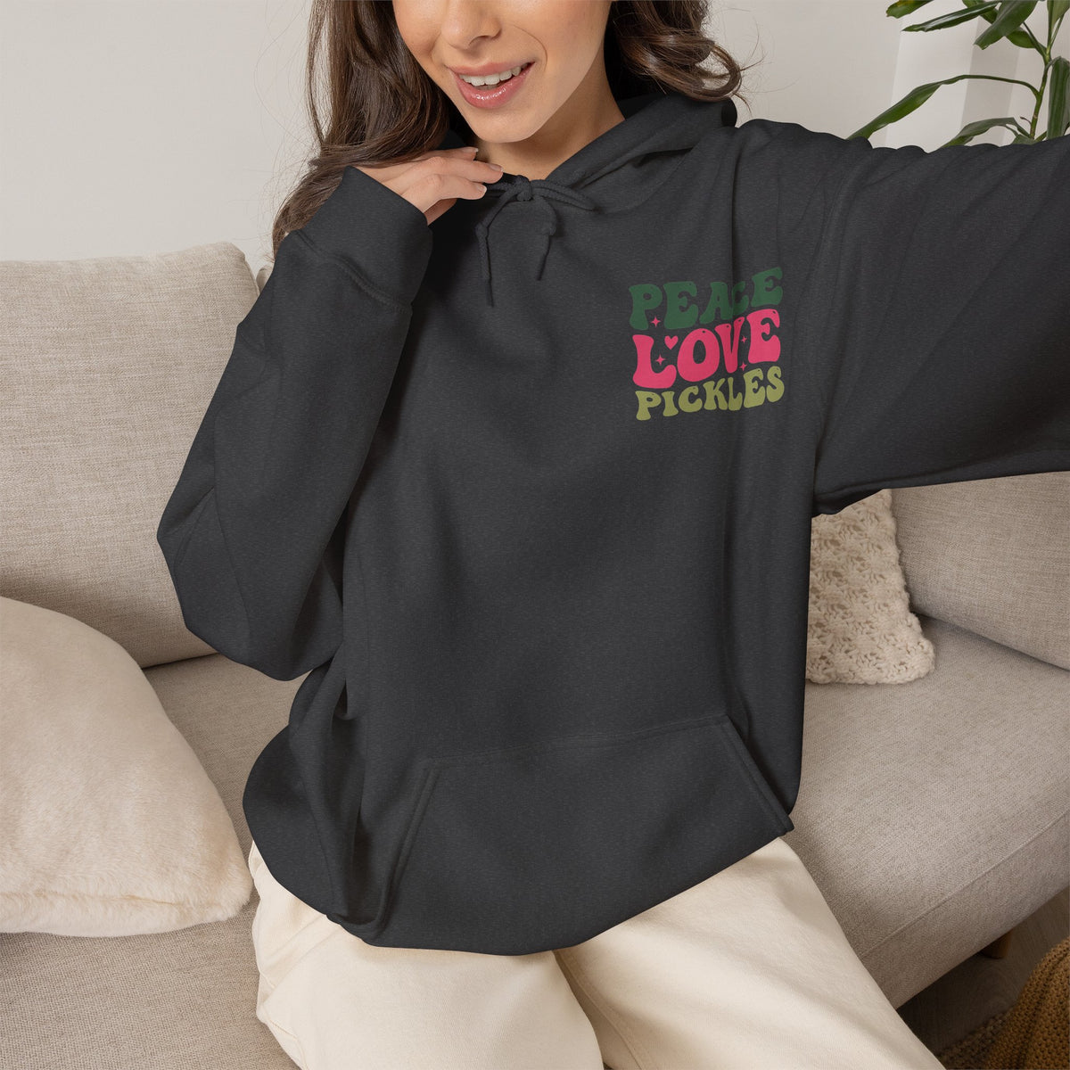 Peace Love Pickles Hoodie — Retro Groovy Graphic Hoodie