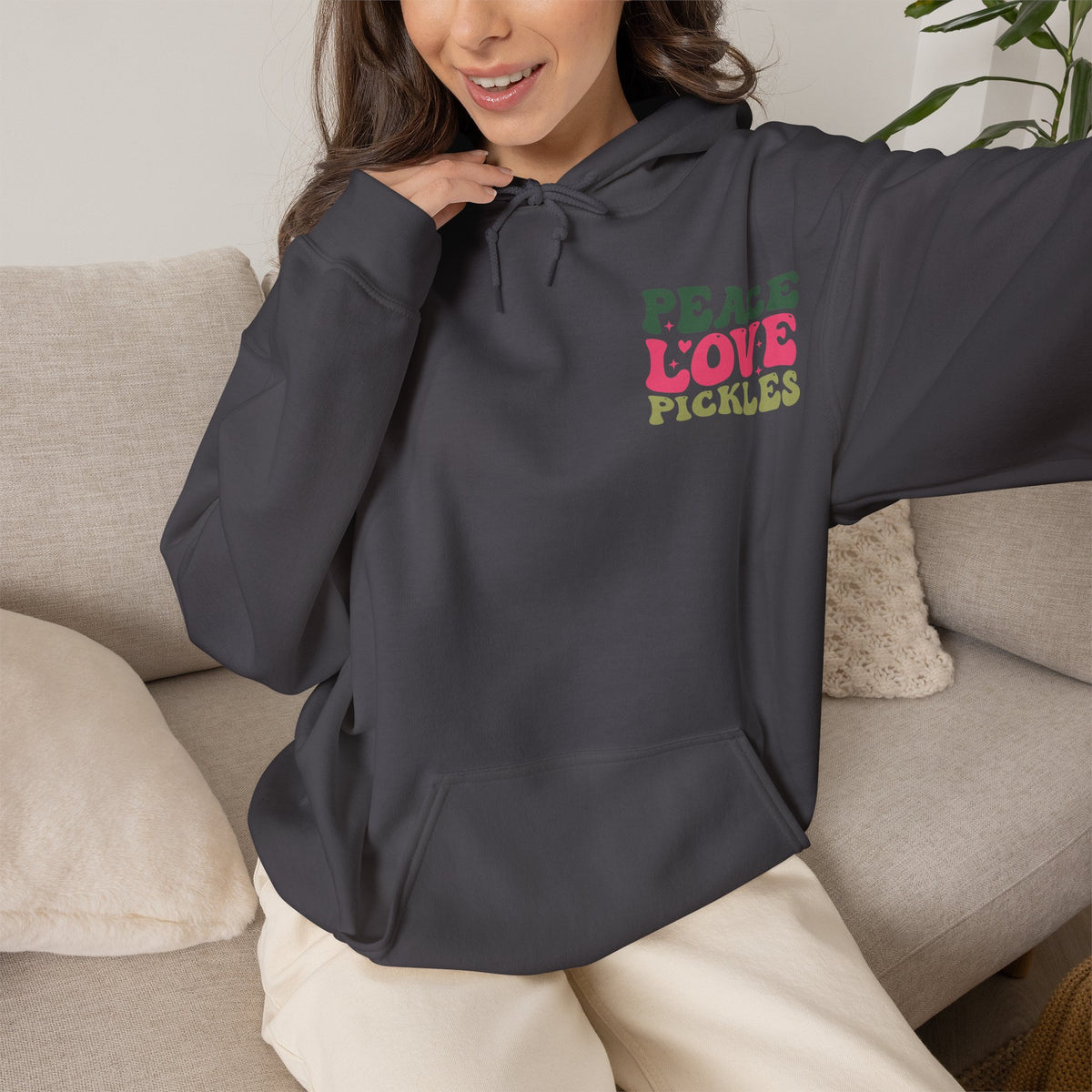 Peace Love Pickles Hoodie — Retro Groovy Graphic Hoodie