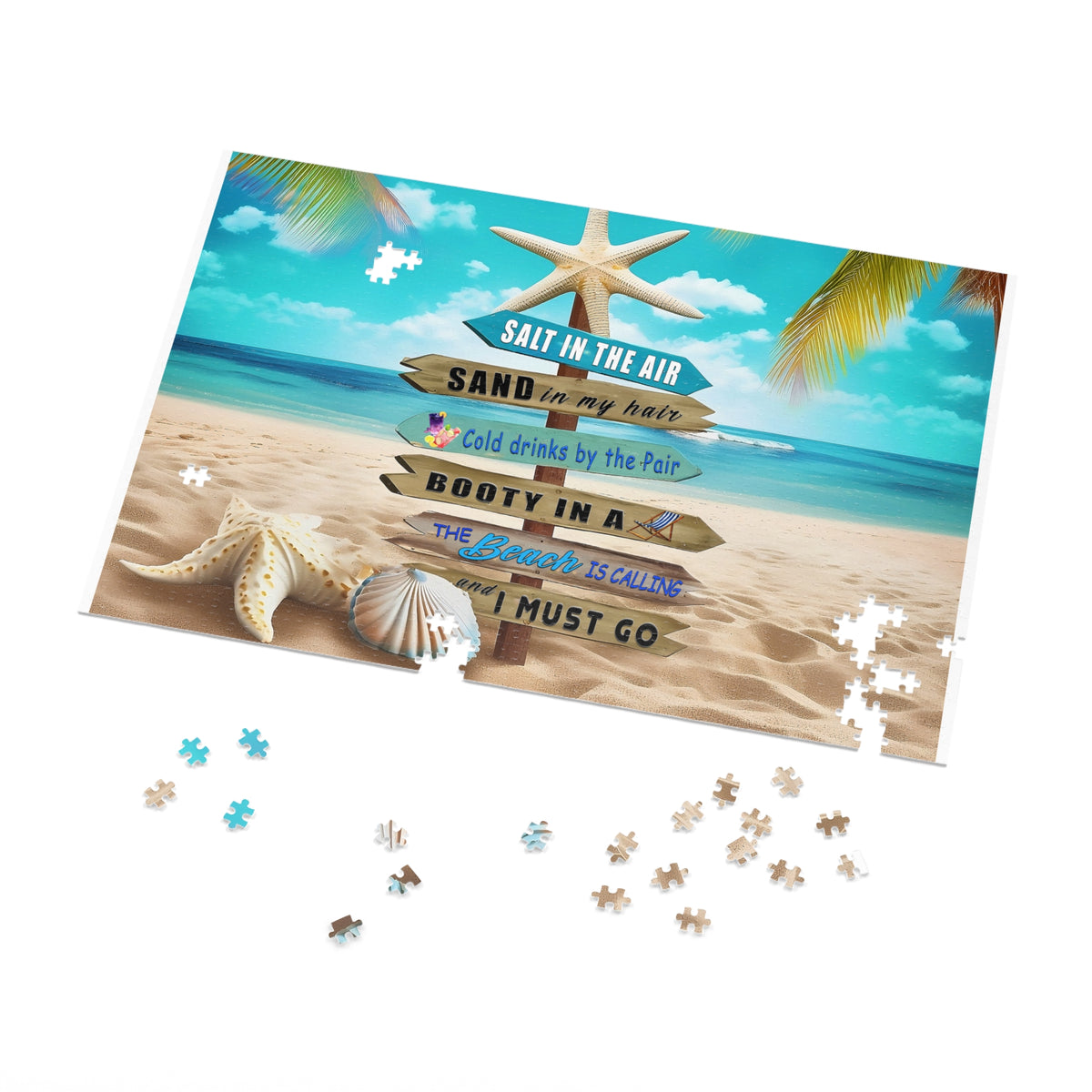 Beach Signpost Jigsaw Puzzle with Tin — 'Salt in the Air, Sand in My Hair' Seaside Puzzle Gift