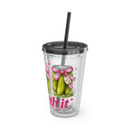 Larger Wrap - Dill With It Tumbler - 16oz Clear Plastic Cup with Straw (Cute Pickle Design)