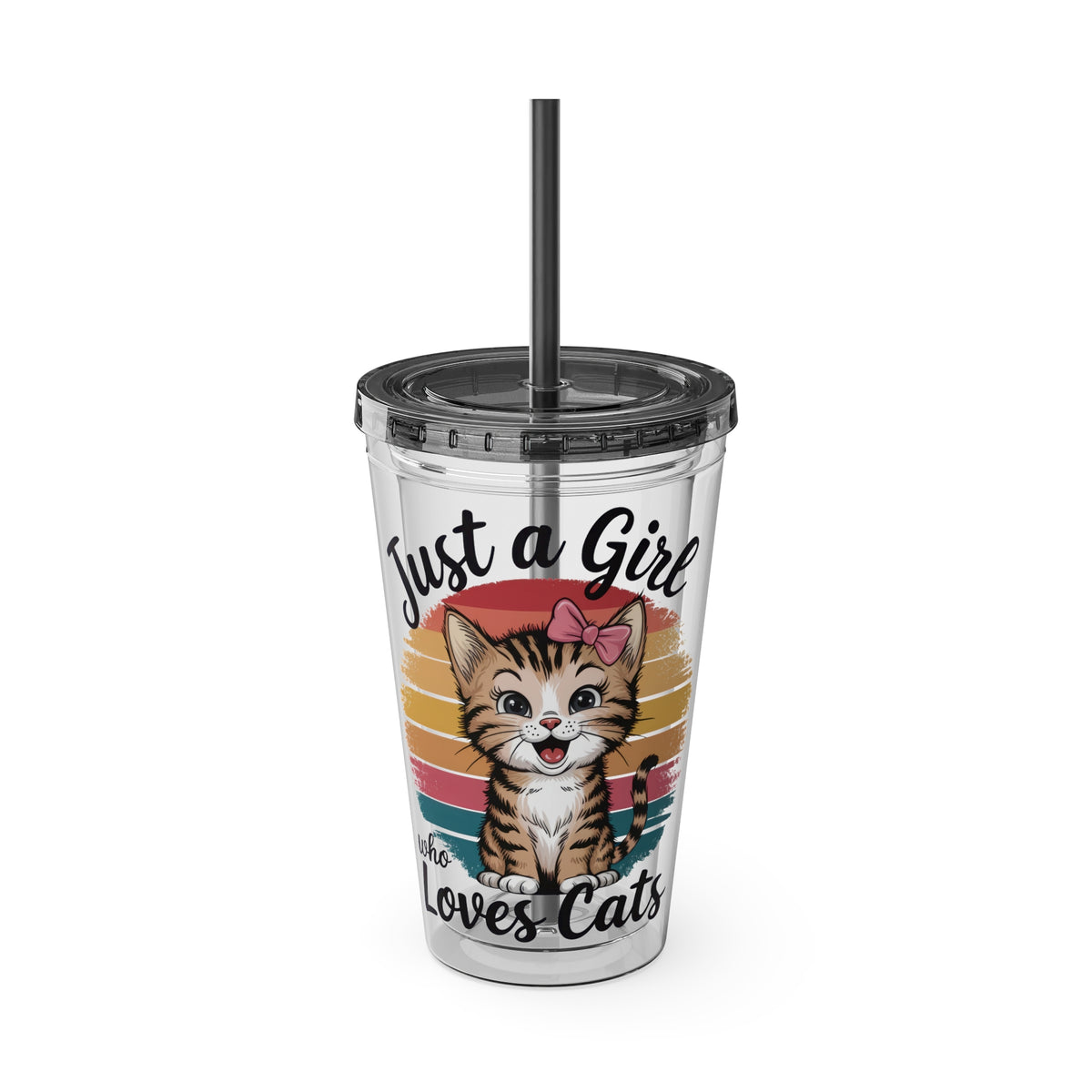 Cat Lover Tumbler 16oz — "Just a Girl Who Loves Cats" Stainless Straw Cup