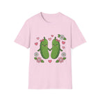 Cute Pickle Couple T-Shirt — Kawaii Matching Pickles with Hearts & Flowers