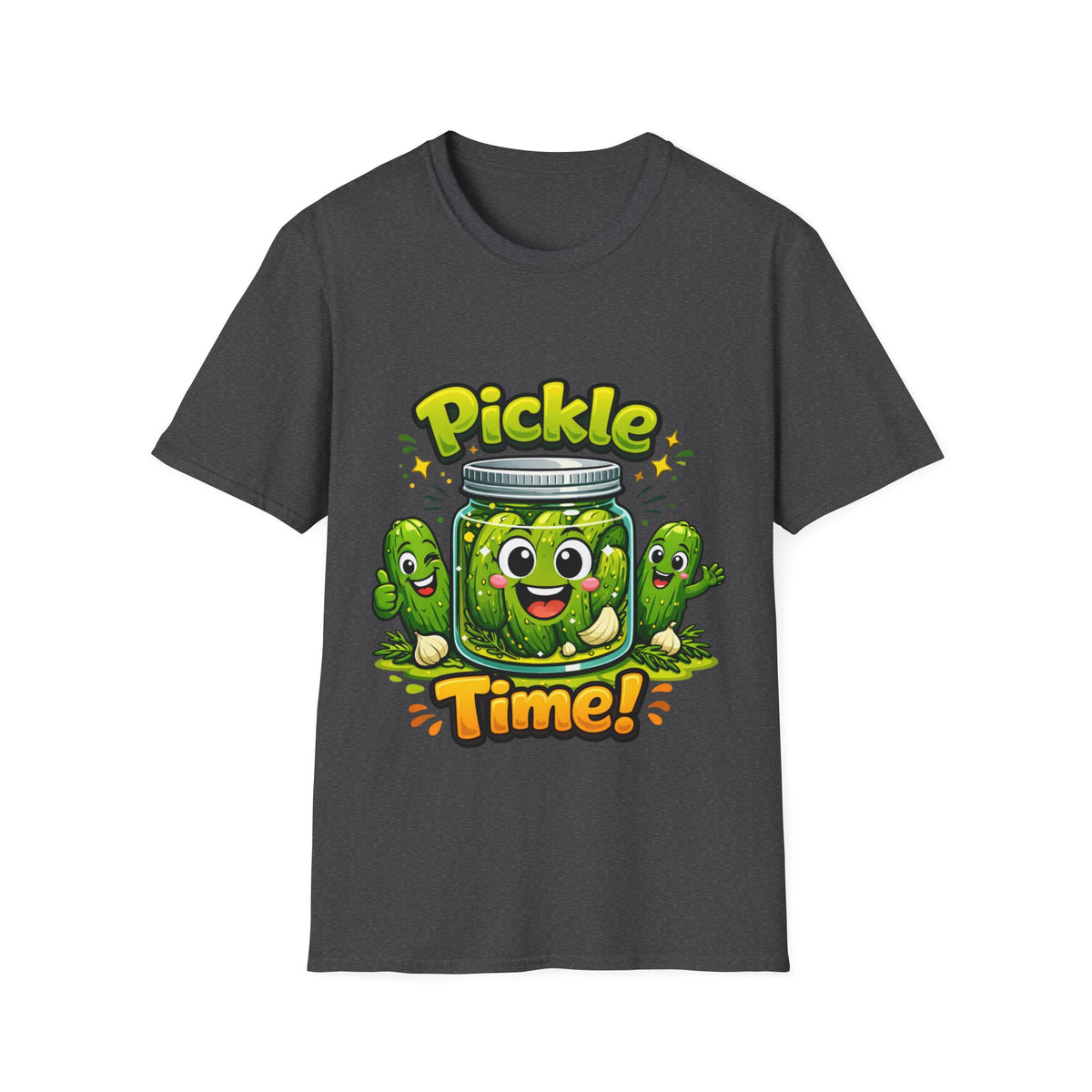 MD - Pickle Time T-Shirt — Cute Cartoon Pickle Jar Graphic Tee