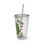 Front Design - Cute Pickle Couple Tumbler — 16oz Acrylic Cup with Straw, Kawaii Hearts & Flowers